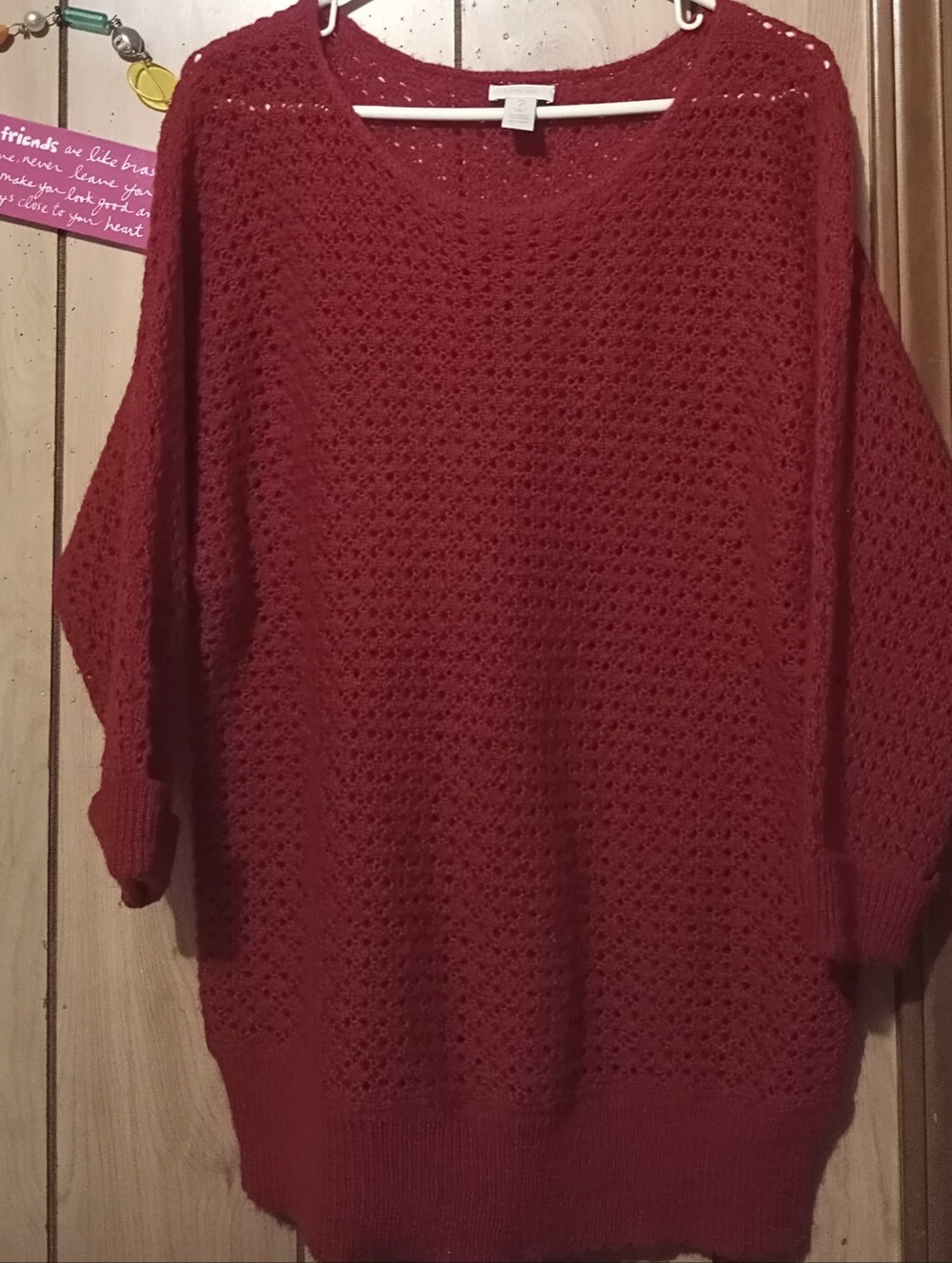 Chico's Wool /Mohair Blend Red Open-Knit Scoop Neck Sweater